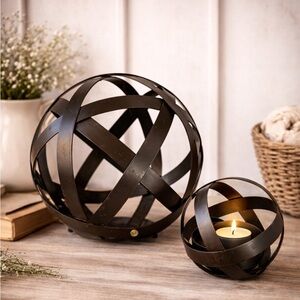 Metal Decorative‎ Sphere & Candle Holder Orb Ball Set 2